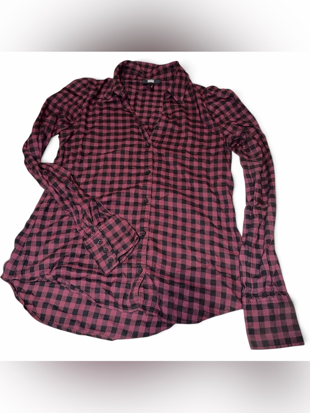 PAIGE Bergundy and Black Plaid Button-Down Shirt